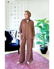 nakışlı keten takım kahve 2