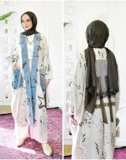 italyan keten sırt file kimono koyu haki