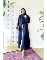 daisy nakışlı kapşonlu kap lacivert