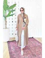 daisy nakışlı kapşonlu kap latte