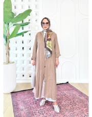 daisy nakışlı kapşonlu kap latte 3