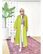 daisy nakışlı kapşonlu kap yağyeşili