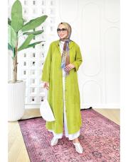 daisy nakışlı kapşonlu kap yağyeşili 2