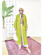 daisy nakışlı kapşonlu kap yağyeşili 3