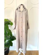 daisy nakışlı kapşonlu kap gri