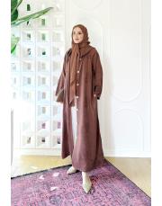 daisy nakışlı kapşonlu kap kahve