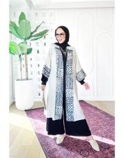 beyzad keten kimono kaftan siyahekru 2