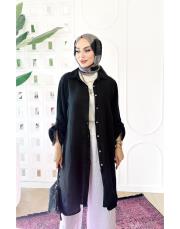 javier ithal keten ara boy gömlek siyah