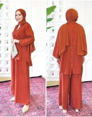 carla ithal sırtı düğmeli keten takım kiremit