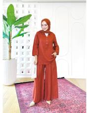 carla ithal sırtı düğmeli keten takım kiremit 2