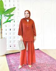 carla ithal sırtı düğmeli keten takım kiremit 3