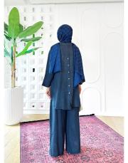 carla ithal sırtı düğmeli keten takım lacivert 2