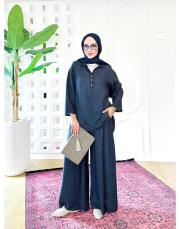 carla ithal sırtı düğmeli keten takım lacivert 3