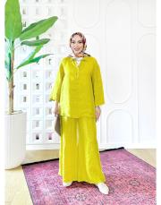 carla ithal sırtı düğmeli keten takım sarı