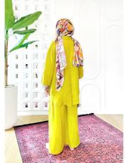 carla ithal sırtı düğmeli keten takım sarı 2