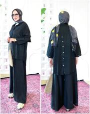 carla ithal sırtı düğmeli keten takım siyah