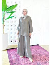 carla ithal sırtı düğmeli keten takım vizon