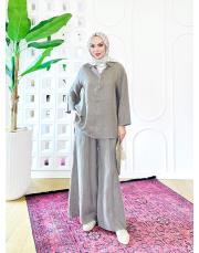 carla ithal sırtı düğmeli keten takım vizon 3