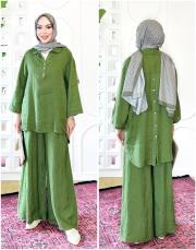 carla ithal sırtı düğmeli keten takım yeşil