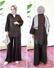 carla ithal sırtı düğmeli keten takım acı kahve