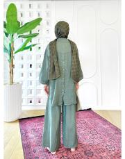 carla ithal sırtı düğmeli keten takım haki 2