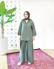 carla ithal sırtı düğmeli keten takım haki 4