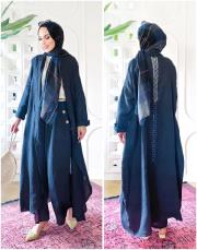 diego ithal sırt brode nakış keten takım lacivert