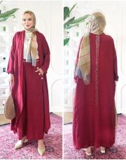 diego ithal sırt brode nakış keten takım bordo