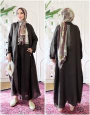 diego ithal sırt brode nakış keten takım acı kahve