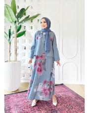 aura ithal kısa ceketli keten takım mavi