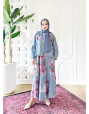 aura ithal kısa ceketli keten takım mavi 3