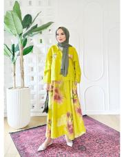 aura ithal kısa ceketli keten takım sarı