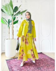 aura ithal kısa ceketli keten takım sarı 2