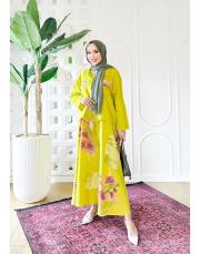 aura ithal kısa ceketli keten takım sarı 3