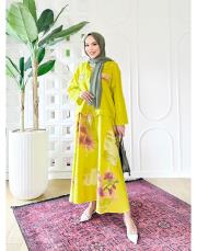 aura ithal kısa ceketli keten takım sarı 4