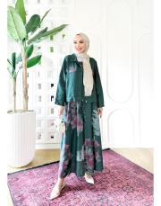 aura ithal kısa ceketli keten takım zümrüt