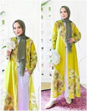 sarmaşık ithal keten gömlek elbise sarı