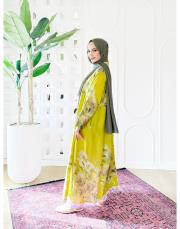 sarmaşık ithal keten gömlek elbise sarı 2