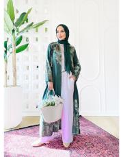 sarmaşık ithal keten gömlek elbise zümrüt