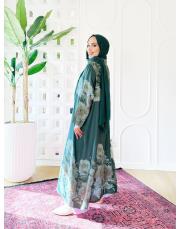 sarmaşık ithal keten gömlek elbise zümrüt 2