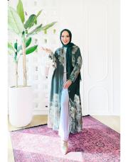 sarmaşık ithal keten gömlek elbise zümrüt 3