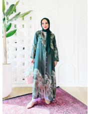 sarmaşık ithal keten gömlek elbise zümrüt 4