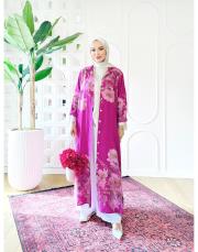 sarmaşık ithal keten gömlek elbise fuşya 2