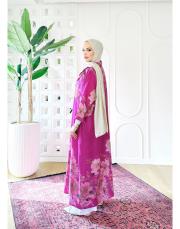 sarmaşık ithal keten gömlek elbise fuşya 3