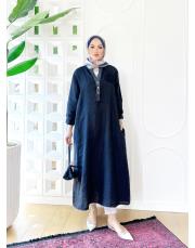 gül ithal keten payetli elbise lacivert