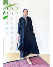 gül ithal keten payetli elbise lacivert 3