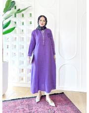 gül ithal keten payetli elbise lila