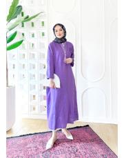 gül ithal keten payetli elbise lila 2