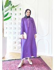 gül ithal keten payetli elbise lila 3