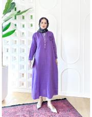 gül ithal keten payetli elbise lila 4